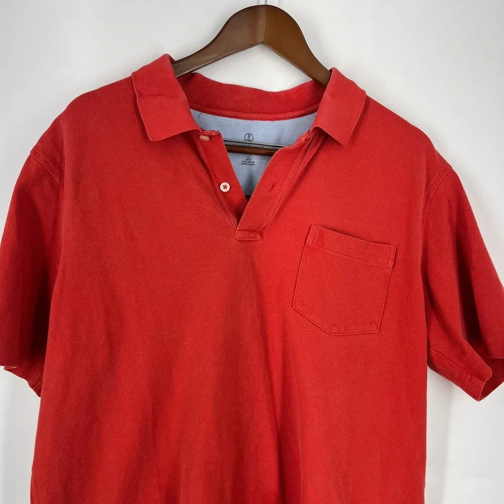 Lands End Mens Red Pique Cotton Short Sleeve Polo Shirt with Pocket Size L 42-44